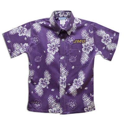 Youth Vive La Fete  Purple James Madison Dukes Hawaiian Print Button-Down Shirt