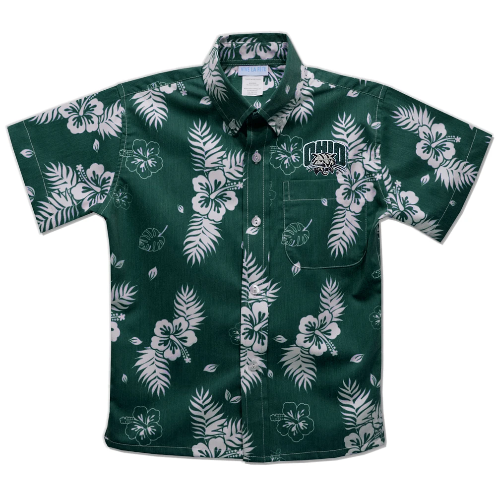 Youth Vive La Fete Green Ohio Bobcats Hawaiian Print Button-Down Shirt