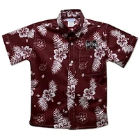 Youth Vive La Fete  Maroon Mississippi State Bulldogs Hawaiian Print Button-Down Shirt