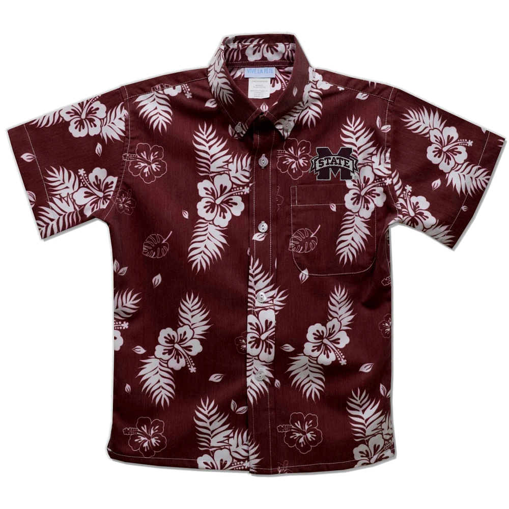 Youth Vive La Fete Maroon Mississippi State Bulldogs Hawaiian Print Button-Down Shirt