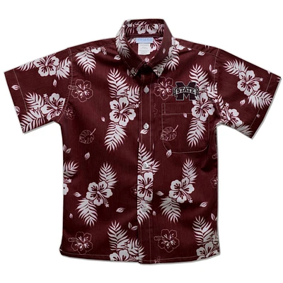 Youth Vive La Fete  Maroon Mississippi State Bulldogs Hawaiian Print Button-Down Shirt