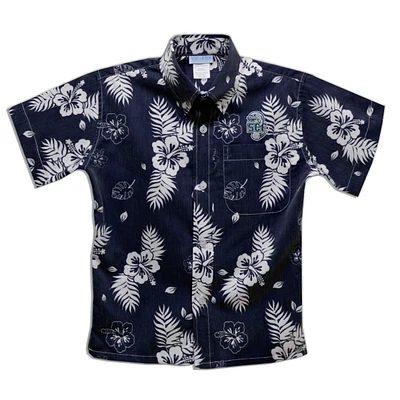 Youth Vive La Fete  Navy State College of Florida Manatee-Sarasota Hawaiian Print Button-Down Shirt