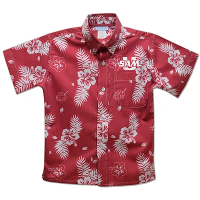 Youth Vive La Fete  Red Samford Bulldogs Hawaiian Print Button-Down Shirt
