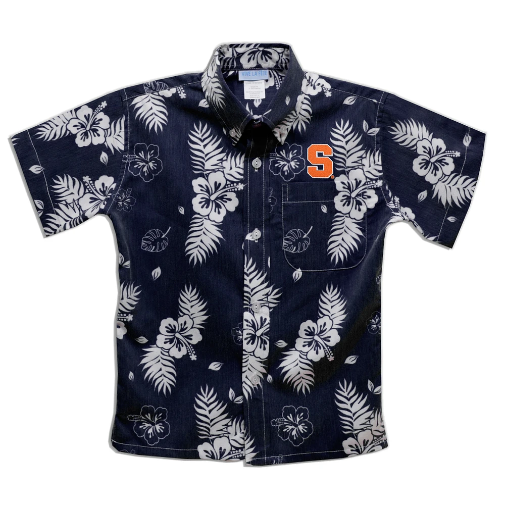 Youth Vive La Fete Navy Syracuse Orange Hawaiian Print Button-Down Shirt