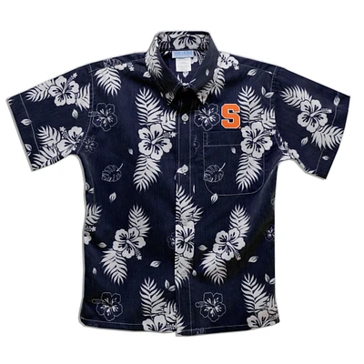 Youth Vive La Fete  Navy Syracuse Orange Hawaiian Print Button-Down Shirt
