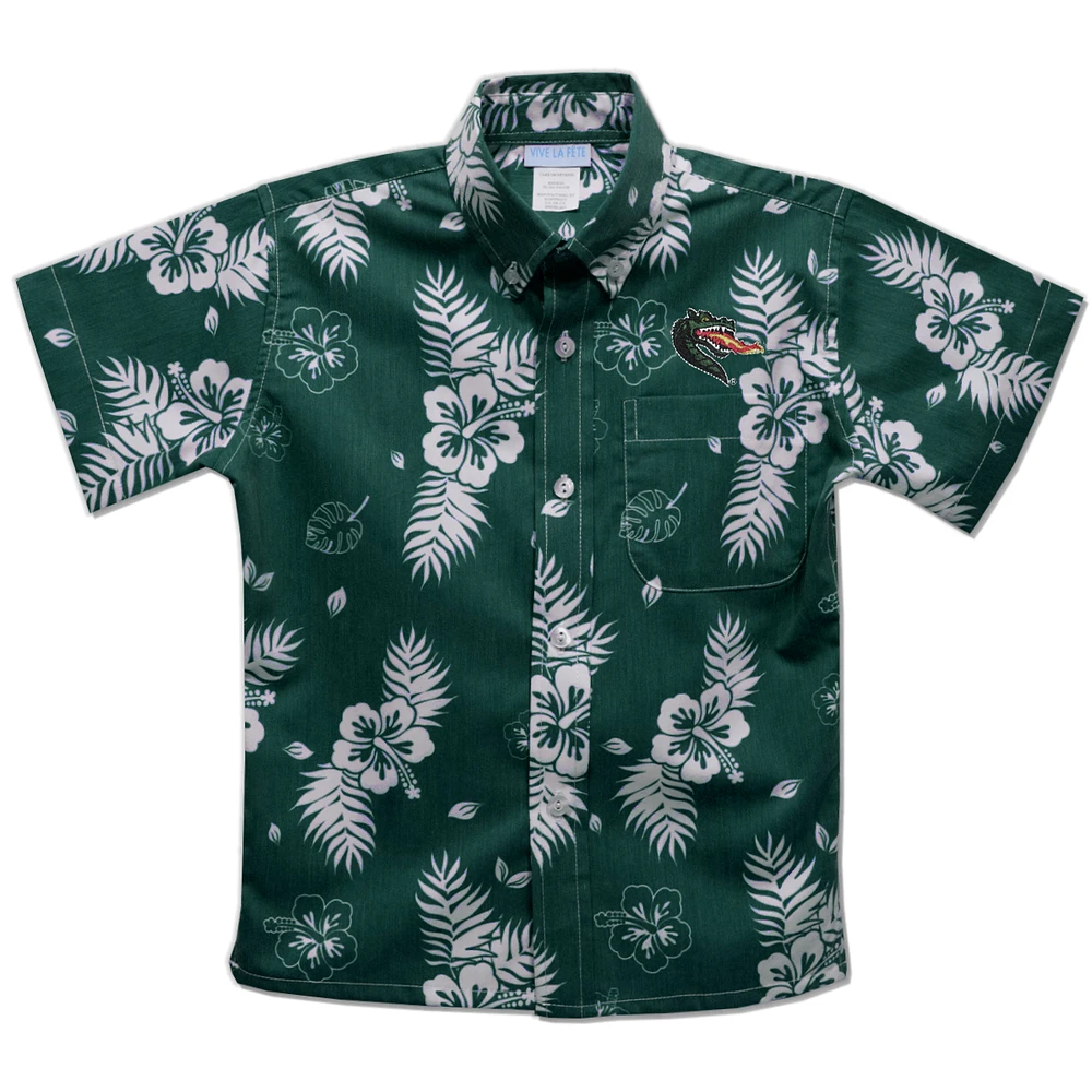 Youth Vive La Fete Green UAB Blazers Hawaiian Print Button-Down Shirt