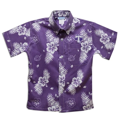 Youth Vive La Fete  Purple Tarleton State Texans Hawaiian Print Button-Down Shirt