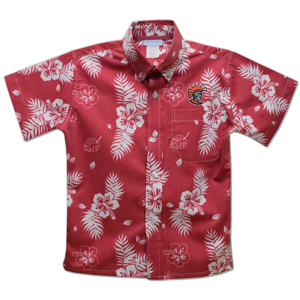 Youth Vive La Fete Red Tampa Spartans Hawaiian Print Button-Down Shirt