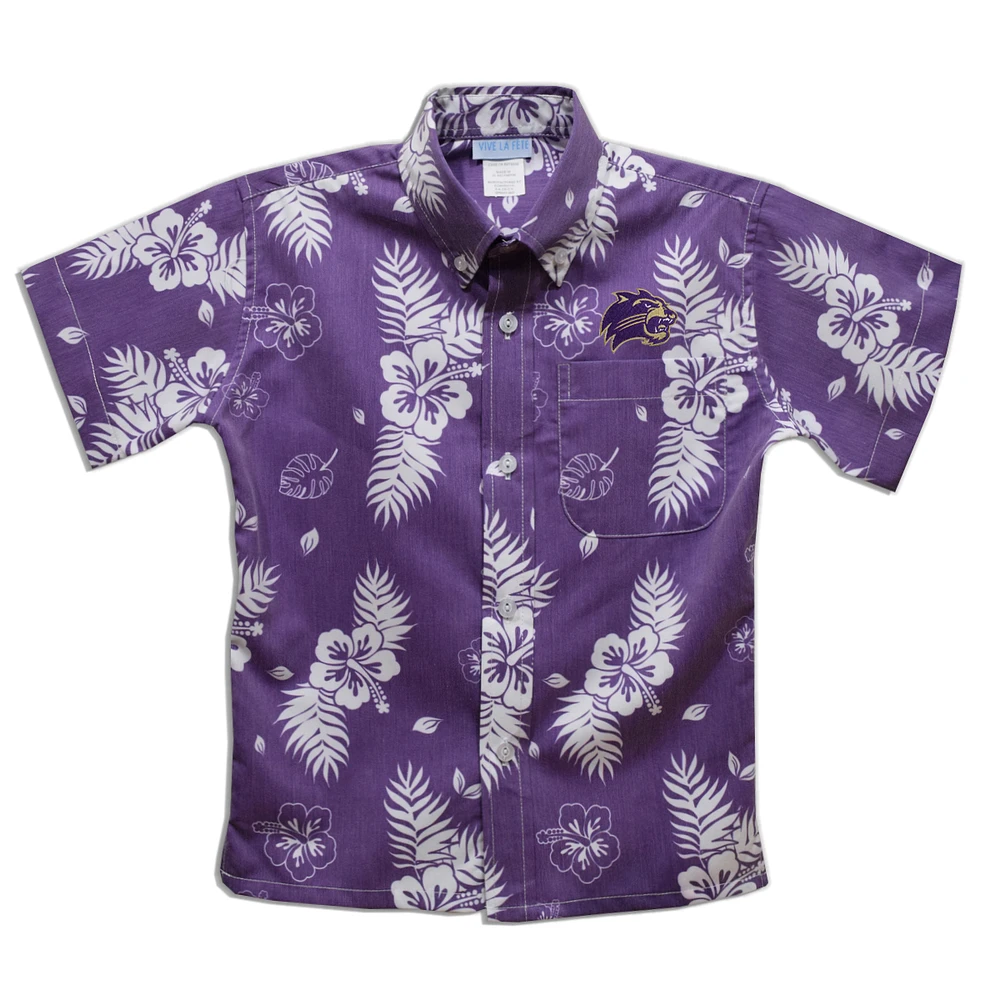Youth Vive La Fete Purple Western Carolina Catamounts Hawaiian Print Button-Down Shirt