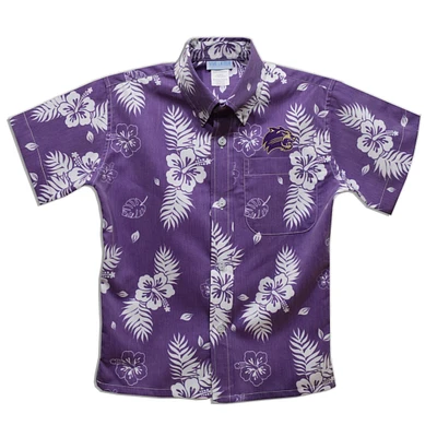 Youth Vive La Fete  Purple Western Carolina Catamounts Hawaiian Print Button-Down Shirt