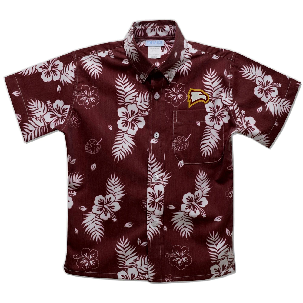Youth Vive La Fete Red Winthrop Eagles Hawaiian Print Button-Down Shirt