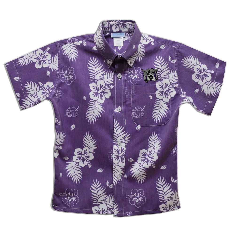 Youth Vive La Fete Purple Weber State Wildcats Hawaiian Print Button-Down Shirt