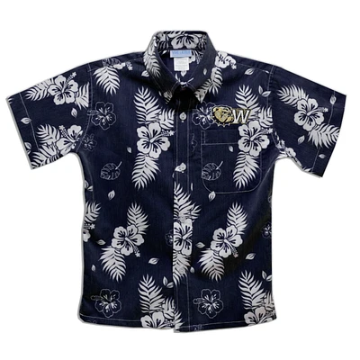 Youth Vive La Fete  Navy Wingate University Bulldogs Hawaiian Print Button-Down Shirt