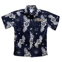 Youth Vive La Fete  Navy Wingate University Bulldogs Hawaiian Print Button-Down Shirt
