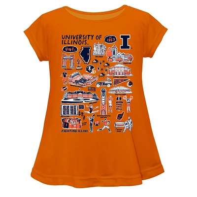 Girls Toddler Vive La Fete  Orange Illinois Fighting Illini Impressions Artwork A-Line Top