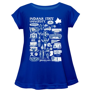 Girls Toddler Vive La Fete  Blue Indiana State Sycamores Impressions Artwork A-Line Top