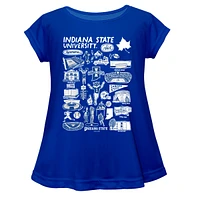 Girls Toddler Vive La Fete  Blue Indiana State Sycamores Impressions Artwork A-Line Top