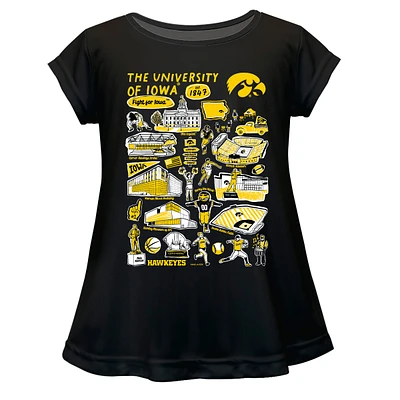Girls Toddler Vive La Fete  Black Iowa Hawkeyes Impressions Artwork A-Line Top