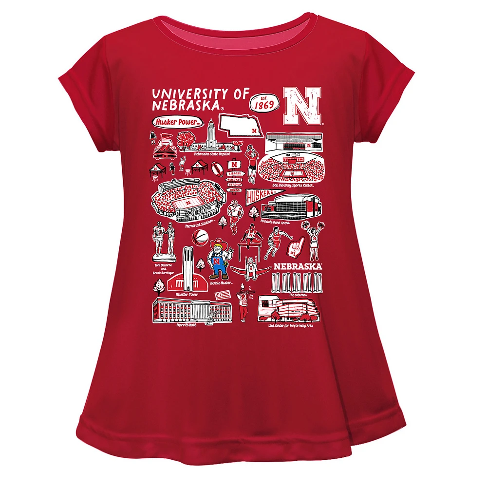 Girls Toddler Vive La Fete Red Nebraska Huskers Impressions Artwork A-Line Top