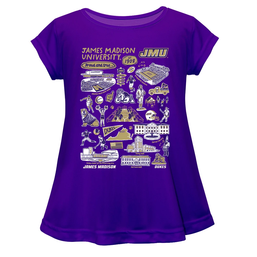 Girls Toddler Vive La Fete Purple James Madison Dukes Impressions Artwork A-Line Top