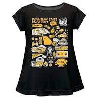 Girls Toddler Vive La Fete  Black Kennesaw State Owls Impressions Artwork A-Line Top