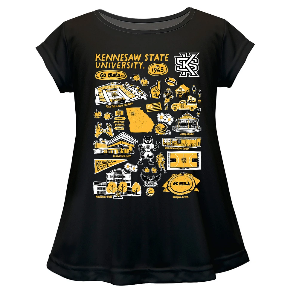 Girls Toddler Vive La Fete Black Kennesaw State Owls Impressions Artwork A-Line Top