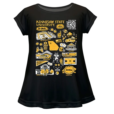 Girls Toddler Vive La Fete  Black Kennesaw State Owls Impressions Artwork A-Line Top