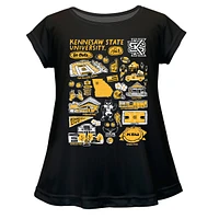 Girls Toddler Vive La Fete  Black Kennesaw State Owls Impressions Artwork A-Line Top