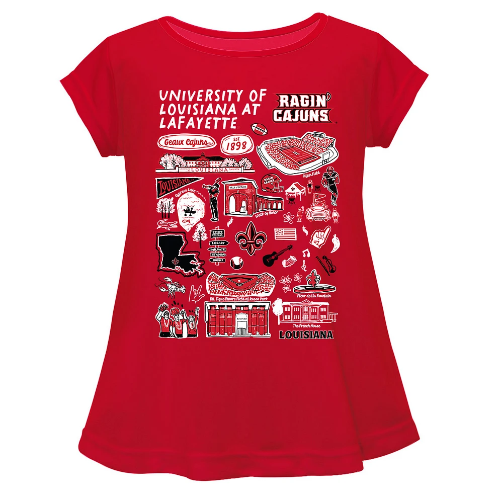 Girls Toddler Vive La Fete Red Louisiana Ragin' Cajuns Impressions Artwork A-Line Top