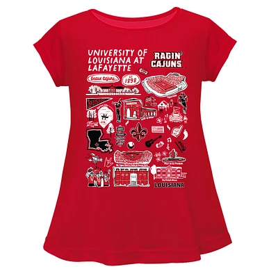 Girls Toddler Vive La Fete  Red Louisiana Ragin' Cajuns Impressions Artwork A-Line Top