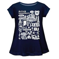Girls Toddler Vive La Fete  Navy Butler Bulldogs Impressions Artwork A-Line Top