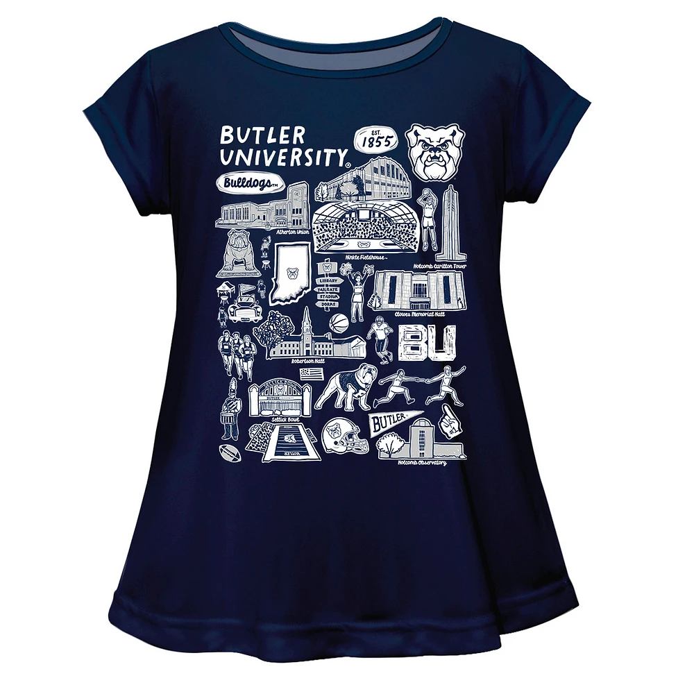 Girls Toddler Vive La Fete Navy Butler Bulldogs Impressions Artwork A-Line Top