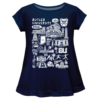 Girls Toddler Vive La Fete  Navy Butler Bulldogs Impressions Artwork A-Line Top