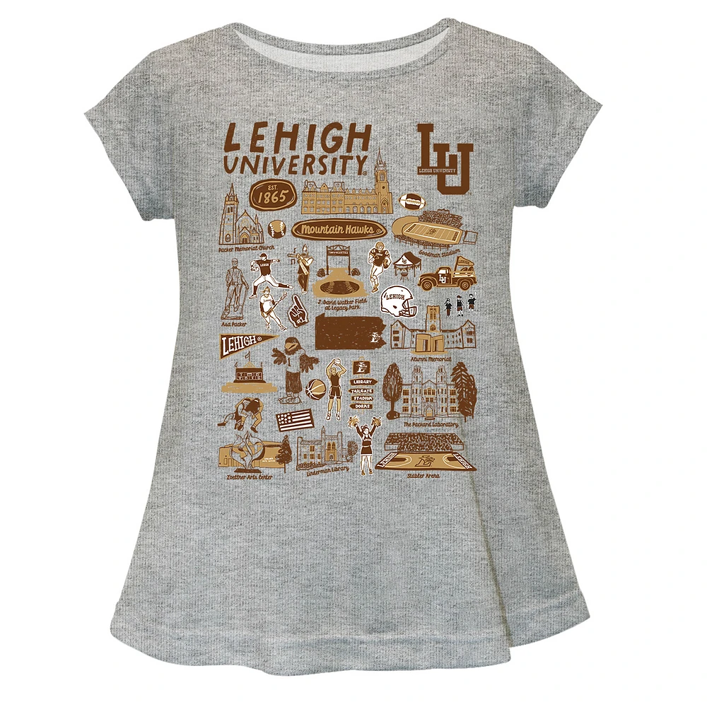 Girls Toddler Vive La Fete Gray Lehigh Mountain Hawks Impressions Artwork A-Line Top