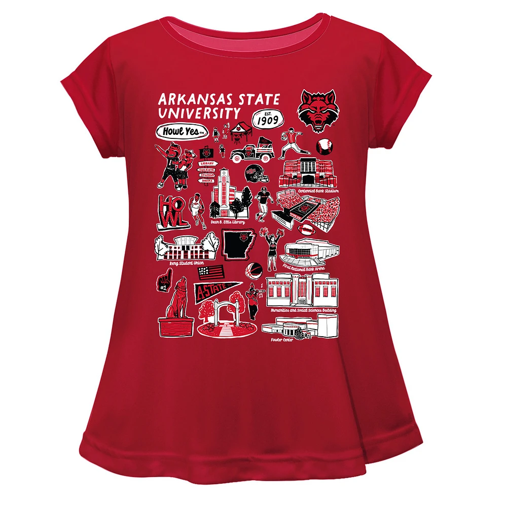 Girls Toddler Vive La Fete Red Arkansas State Wolves Impressions Artwork A-Line Top