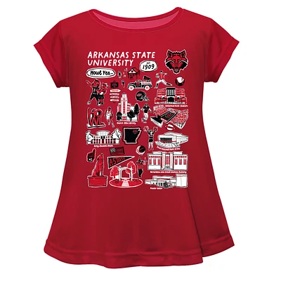 Girls Toddler Vive La Fete  Red Arkansas State Wolves Impressions Artwork A-Line Top