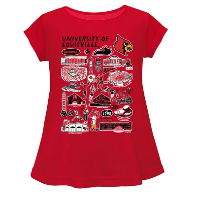 Girls Toddler Vive La Fete  Red Louisville Cardinals Impressions Artwork A-Line Top