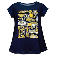 Girls Toddler Vive La Fete  Navy Marquette Golden Eagles Impressions Artwork A-Line Top