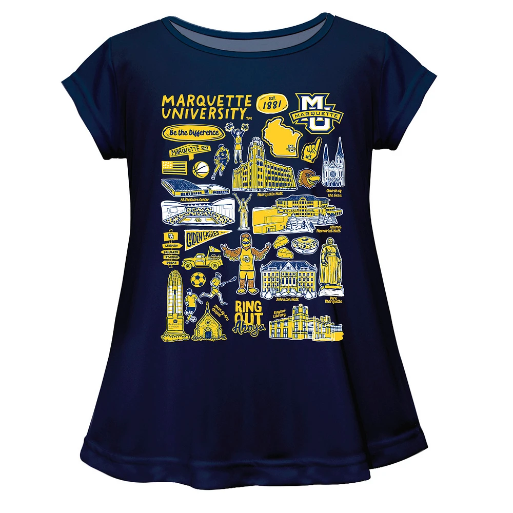 Girls Toddler Vive La Fete Navy Marquette Golden Eagles Impressions Artwork A-Line Top