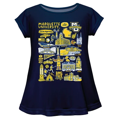 Girls Toddler Vive La Fete  Navy Marquette Golden Eagles Impressions Artwork A-Line Top