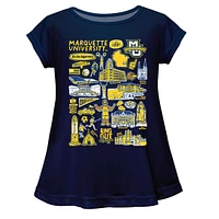 Girls Toddler Vive La Fete  Navy Marquette Golden Eagles Impressions Artwork A-Line Top