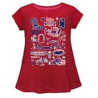 Girls Toddler Vive La Fete  Red Ole Miss Rebels Impressions Artwork A-Line Top