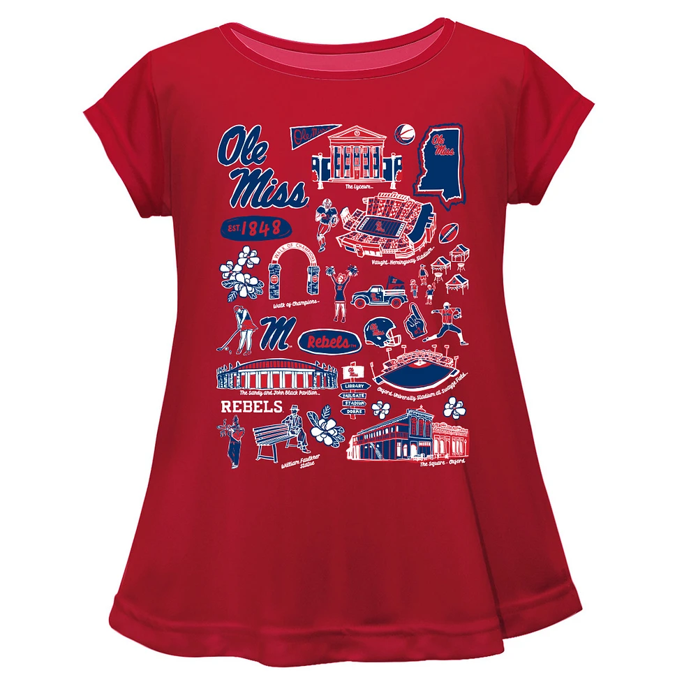 Girls Toddler Vive La Fete Red Ole Miss Rebels Impressions Artwork A-Line Top