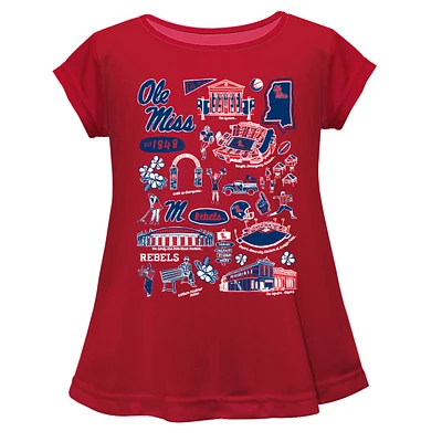 Girls Toddler Vive La Fete  Red Ole Miss Rebels Impressions Artwork A-Line Top