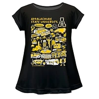 Girls Toddler Vive La Fete  Black Appalachian State Mountaineers Impressions Artwork A-Line Top