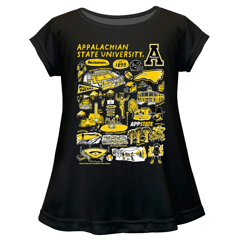 Girls Toddler Vive La Fete Black Appalachian State Mountaineers Impressions Artwork A-Line Top