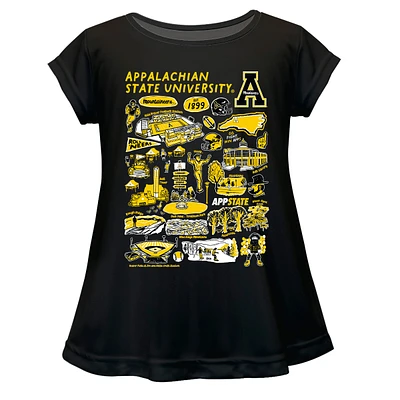 Girls Toddler Vive La Fete  Black Appalachian State Mountaineers Impressions Artwork A-Line Top