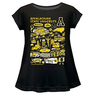 Girls Toddler Vive La Fete  Black Appalachian State Mountaineers Impressions Artwork A-Line Top