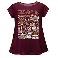 Girls Toddler Vive La Fete  Maroon Texas State Bobcats Impressions Artwork A-Line Top