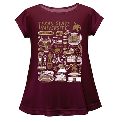 Girls Toddler Vive La Fete  Maroon Texas State Bobcats Impressions Artwork A-Line Top